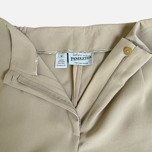 Vintage Pendleton Polyester Pant Suit 2 Piece 12/14 Beige Lined Short Sleeve Top - Picture 7 of 12